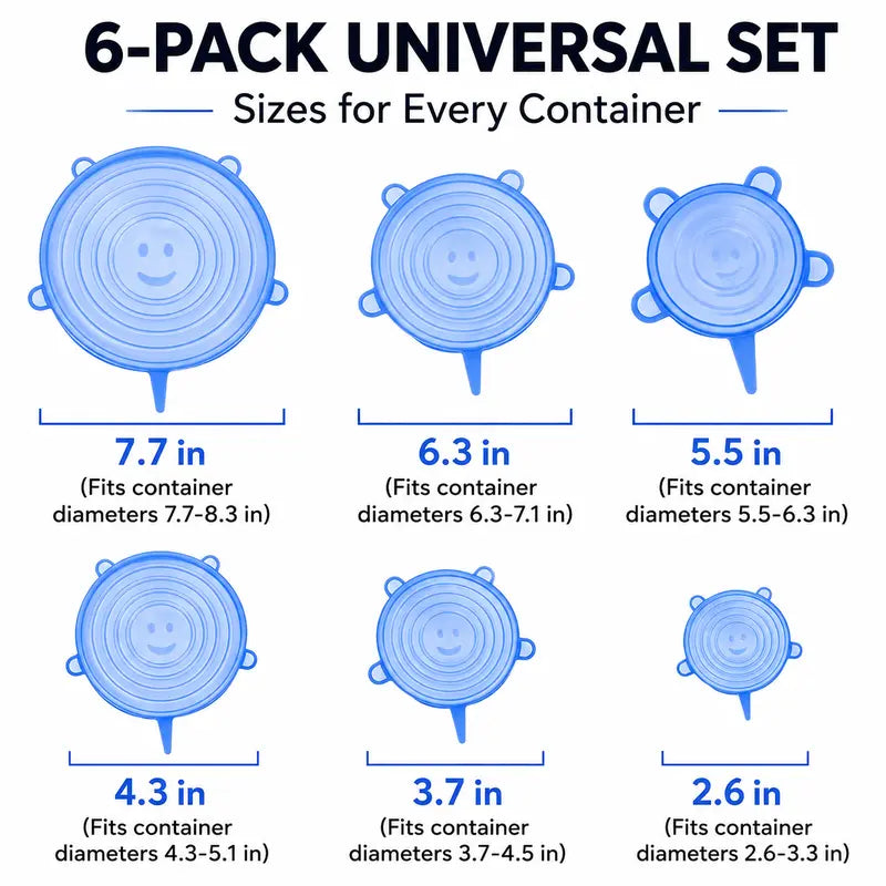 π₯ 6 Pack Silicone Stretch Lids β Reusable Food Covers for Bowls, Pots, Cups & Fresh Food Storage