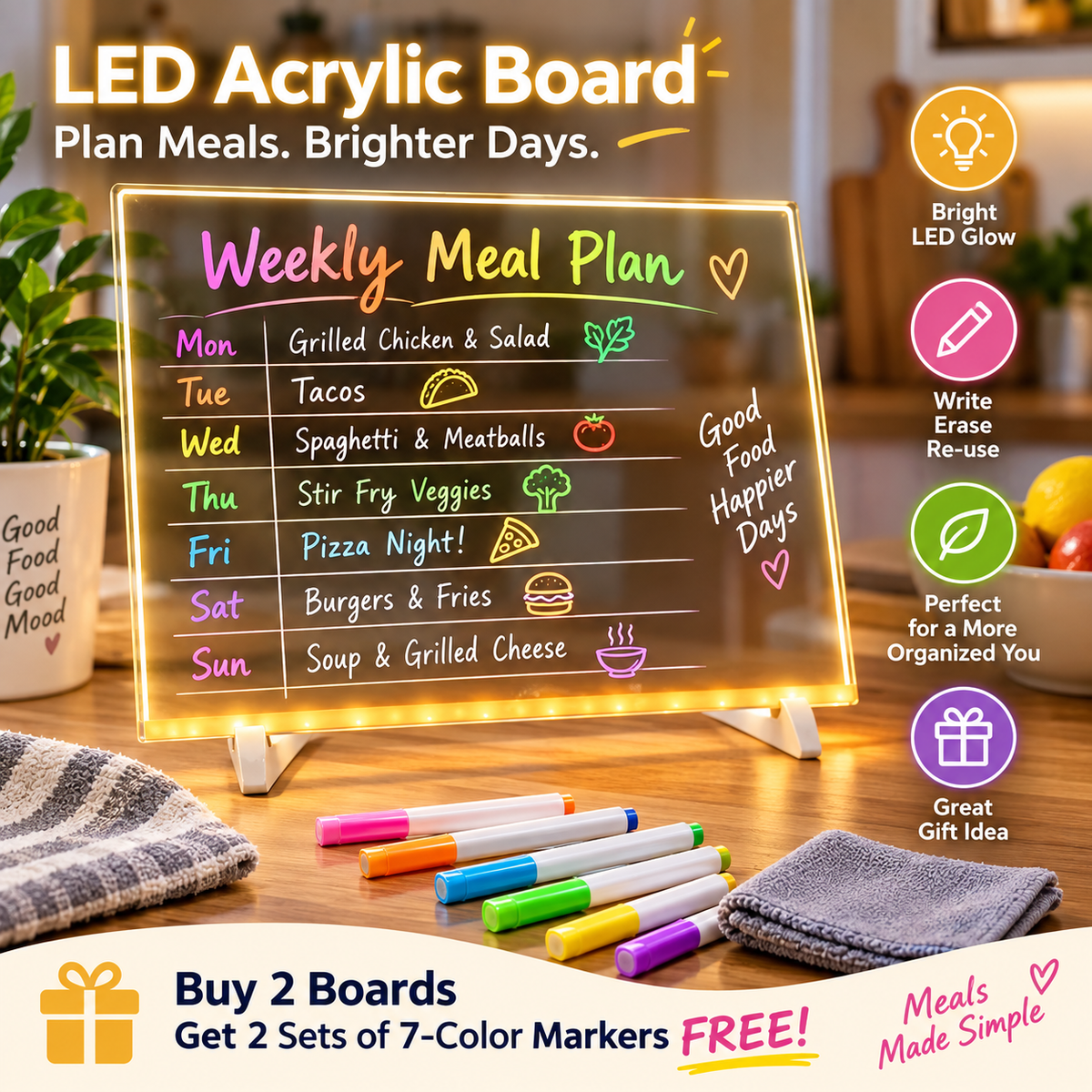 Dropavira® Creative Rewritable Acrylic LED Message Board 🎨 (set come with 7 Pens)
