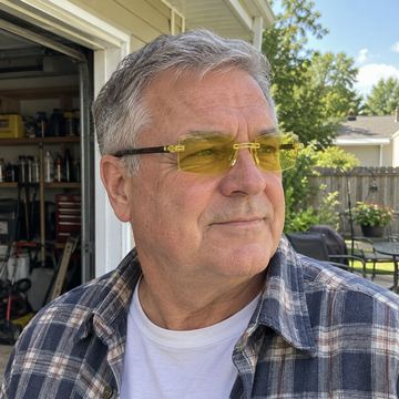 Yellow tint diamond-cut smart zoom reading glasses outdoors