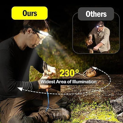💡 Rechargeable LED Headlamp with 230° Wide Beam & Motion Sensor