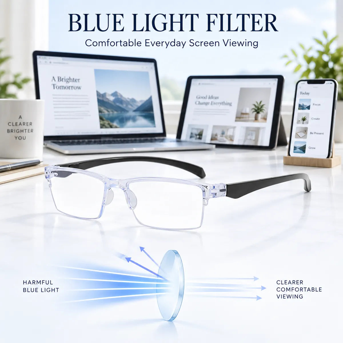 Blue light filter glasses for laptop, tablet, and phone viewing