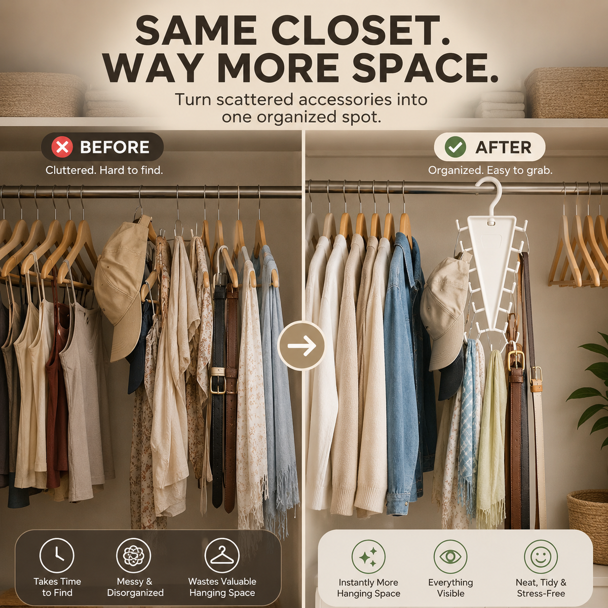 ⏳ FINAL 24 HOURS · 50% OFF👚 12-Hook Rotating Closet Organizer – Make Room Fast