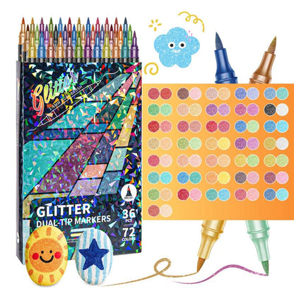🎨Glitter Effect Brush Markers - Create Sparkling Artwork Easily(🌈24-200 Colors | Smooth No Clog | No Bleed Through📝)
