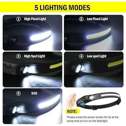 💡 Rechargeable LED Headlamp with 230° Wide Beam & Motion Sensor