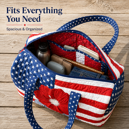 Dobryla®🛍️LAST DAY 50% OFF👜Patriotic Quilted Tote Bag | 3D Floral American Flag Travel Duffel