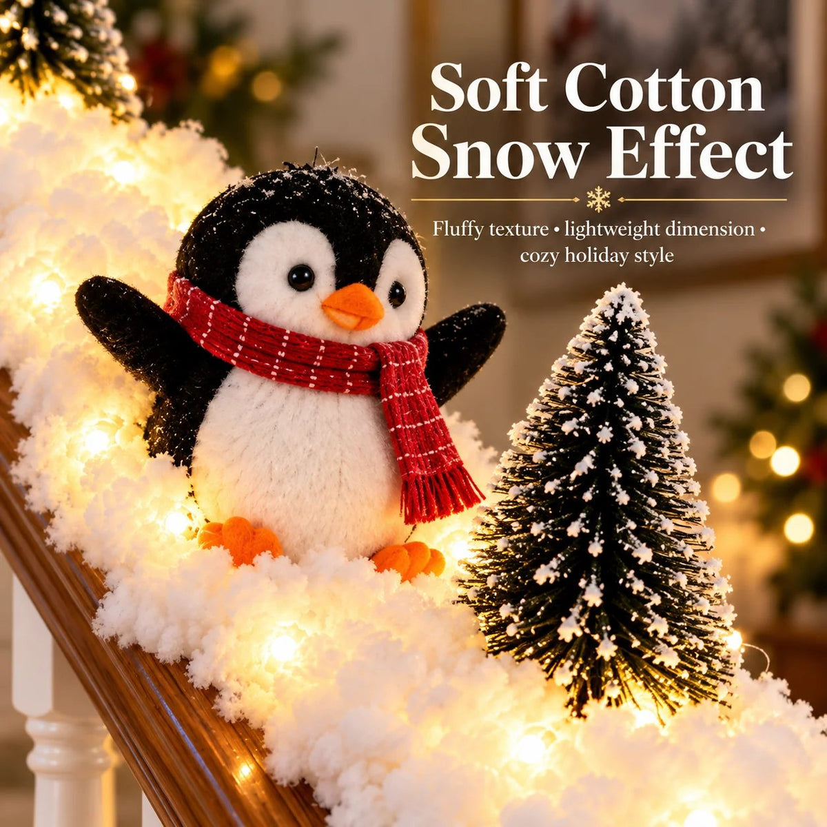 🎄 Lighted Penguin Snowy Stair Railing Christmas Decor