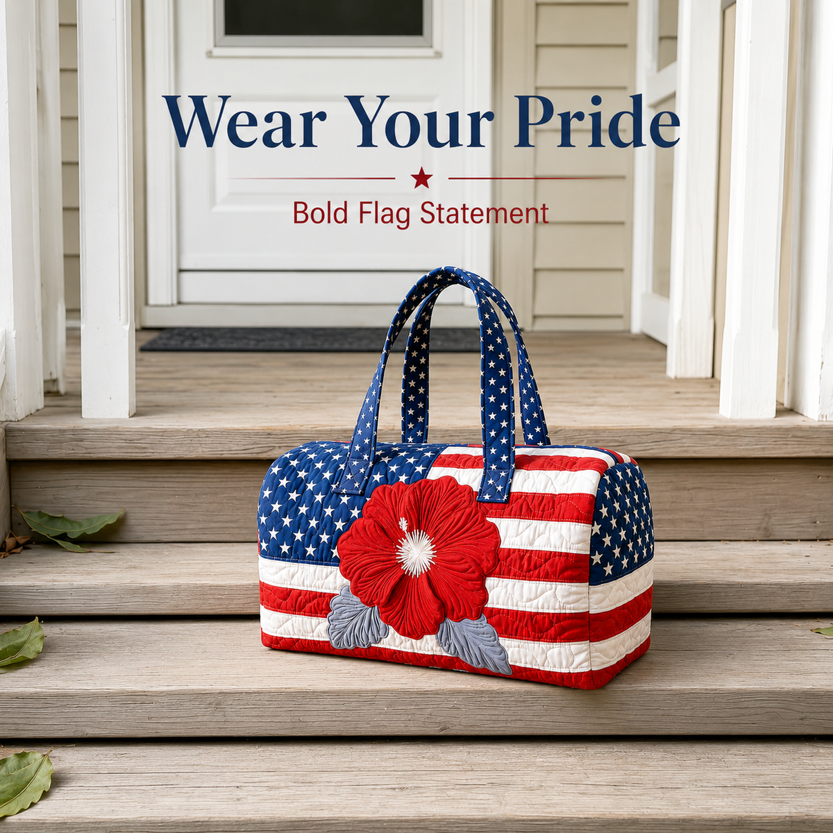 Dobryla®🛍️LAST DAY 50% OFF👜Patriotic Quilted Tote Bag | 3D Floral American Flag Travel Duffel