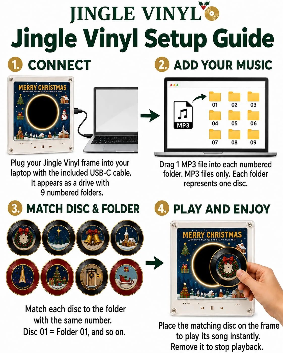 🎶Christmas Vinyl Player Fridge Record NFC Magnetic Music Box Set