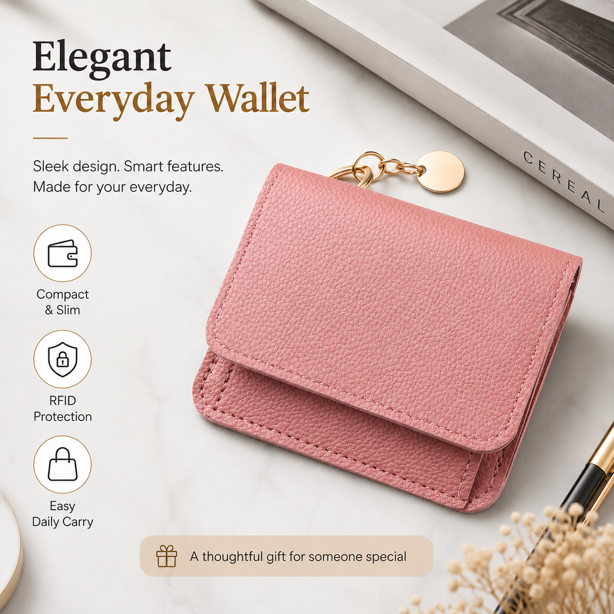 Women's Elegant Minimalist Short Slim Wallet All-match Trendy Mini 3 Bifold Purse RFID Blocking Card Holder Money Clip ID Window Compact Coin Purse Ideal Gift