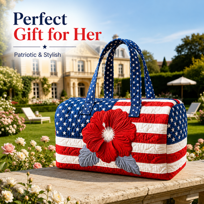 Dobryla®🛍️LAST DAY 50% OFF👜Patriotic Quilted Tote Bag | 3D Floral American Flag Travel Duffel