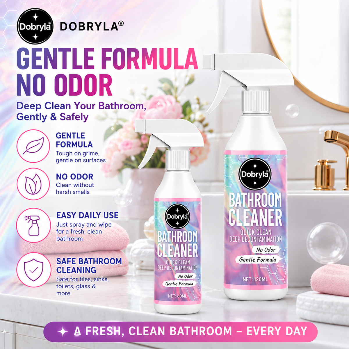 ⏳ FINAL 24 HOURS · 50% OFF🍄 Mold & Grime Gone Fast – Powerful Bathroom Cleaning Spray
