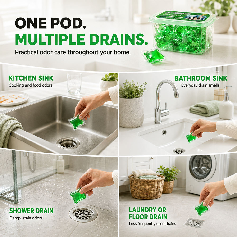 ⏳ FINAL 24 HOURS · 50% OFF💧 Drain Deodorizer Capsules – Drop In For Fresher Drains