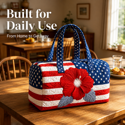 Dobryla®🛍️LAST DAY 50% OFF👜Patriotic Quilted Tote Bag | 3D Floral American Flag Travel Duffel