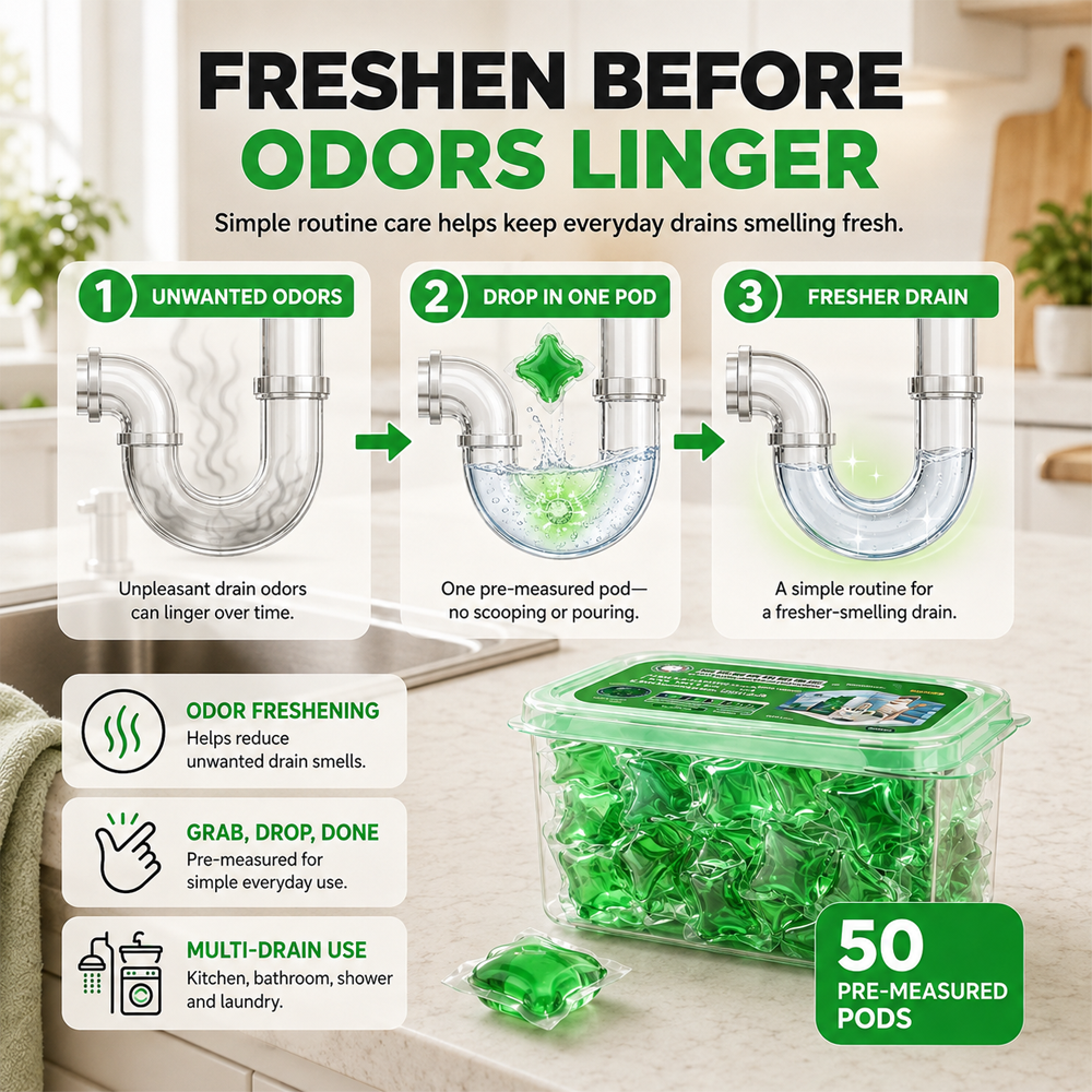⏳ FINAL 24 HOURS · 50% OFF💧 Drain Deodorizer Capsules – Drop In For Fresher Drains