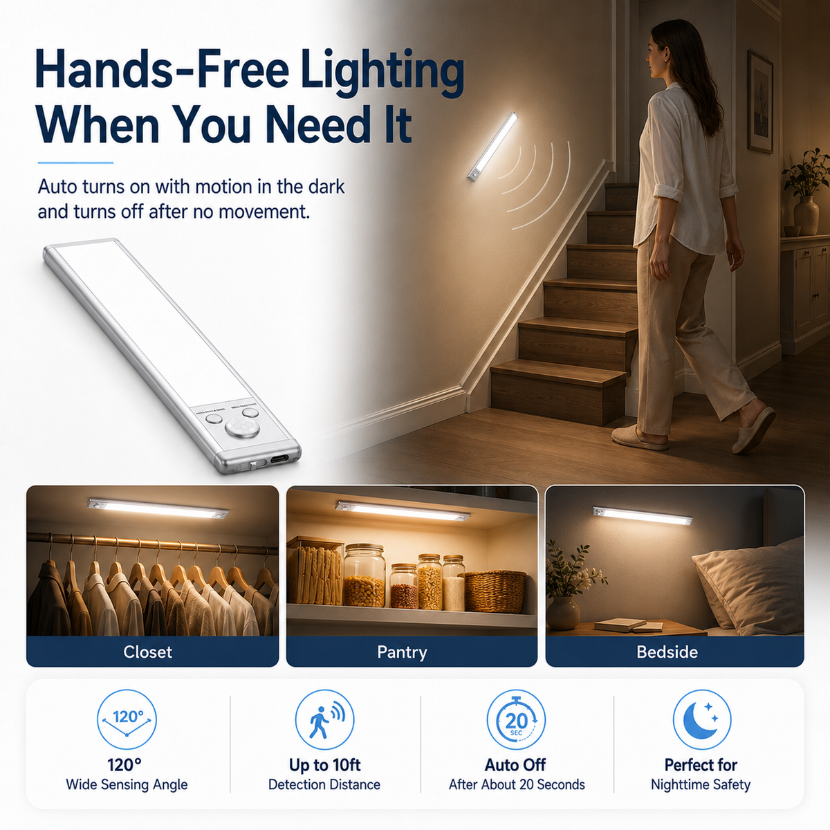 💡 Motion Sensor Cabinet Light – No Wiring Needed