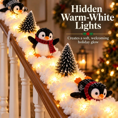 🎄 Lighted Penguin Snowy Stair Railing Christmas Decor