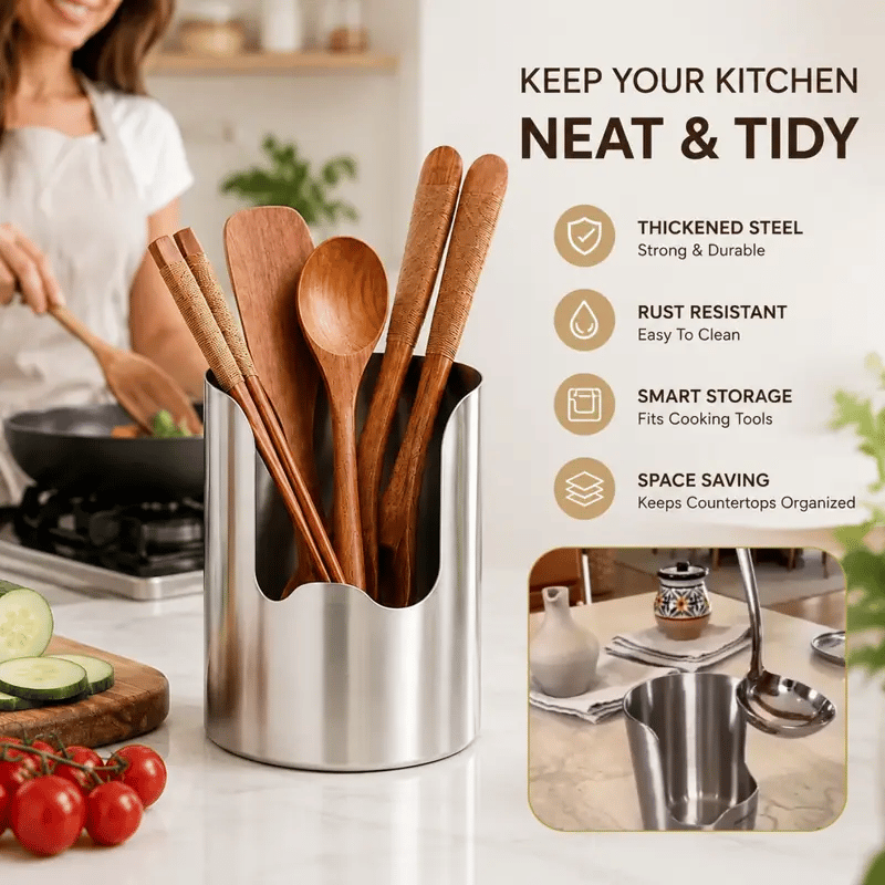 🔥Thickened Stainless Steel Utensil Organizer, Rust Resistant Easy to Clean
