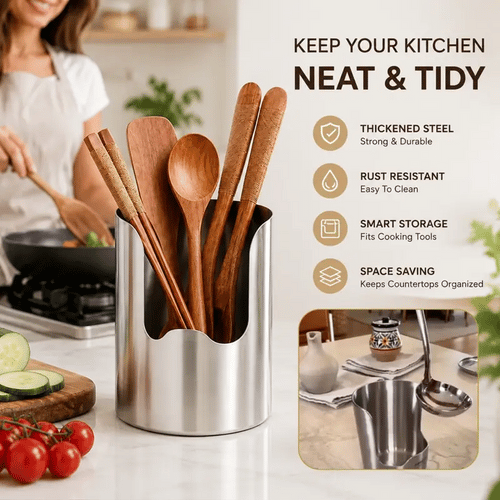 🔥Thickened Stainless Steel Utensil Organizer, Rust Resistant Easy to Clean