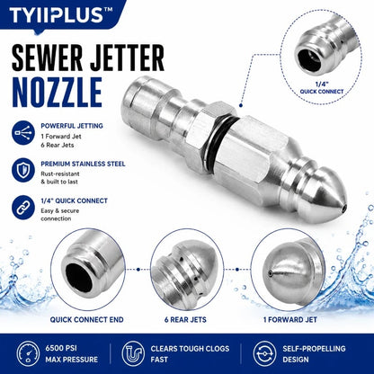 🔥Lasy day 50% OFF-🔥6500 PSI Stainless Steel Sewer Jetter Nozzle – 1/4" Quick Connect Drain Cleaning Attachment for Pressure Washers