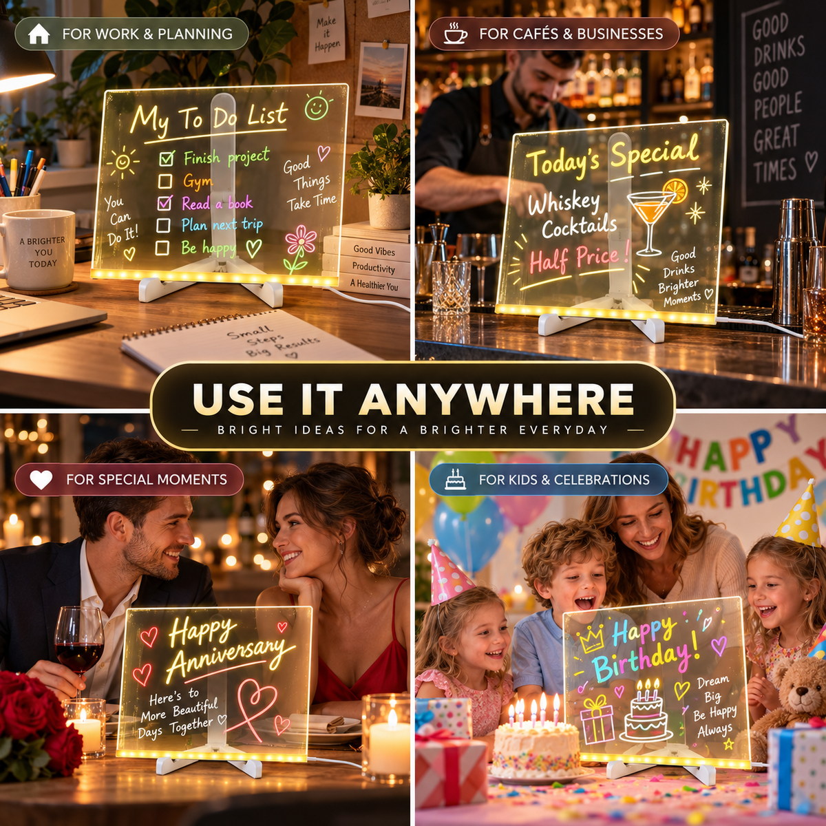 Dropavira® Creative Rewritable Acrylic LED Message Board 🎨 (set come with 7 Pens) upsell