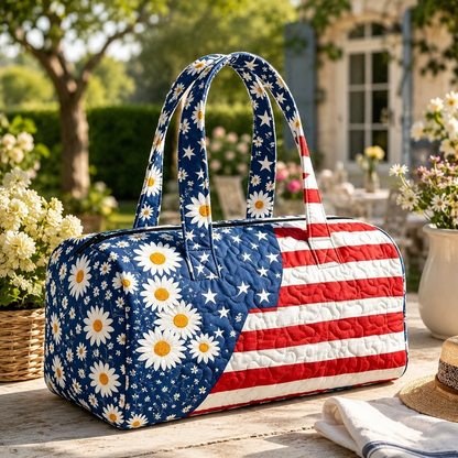 Dobryla®🛍️LAST DAY 50% OFF👜Patriotic Quilted Tote Bag | 3D Floral American Flag Travel Duffel