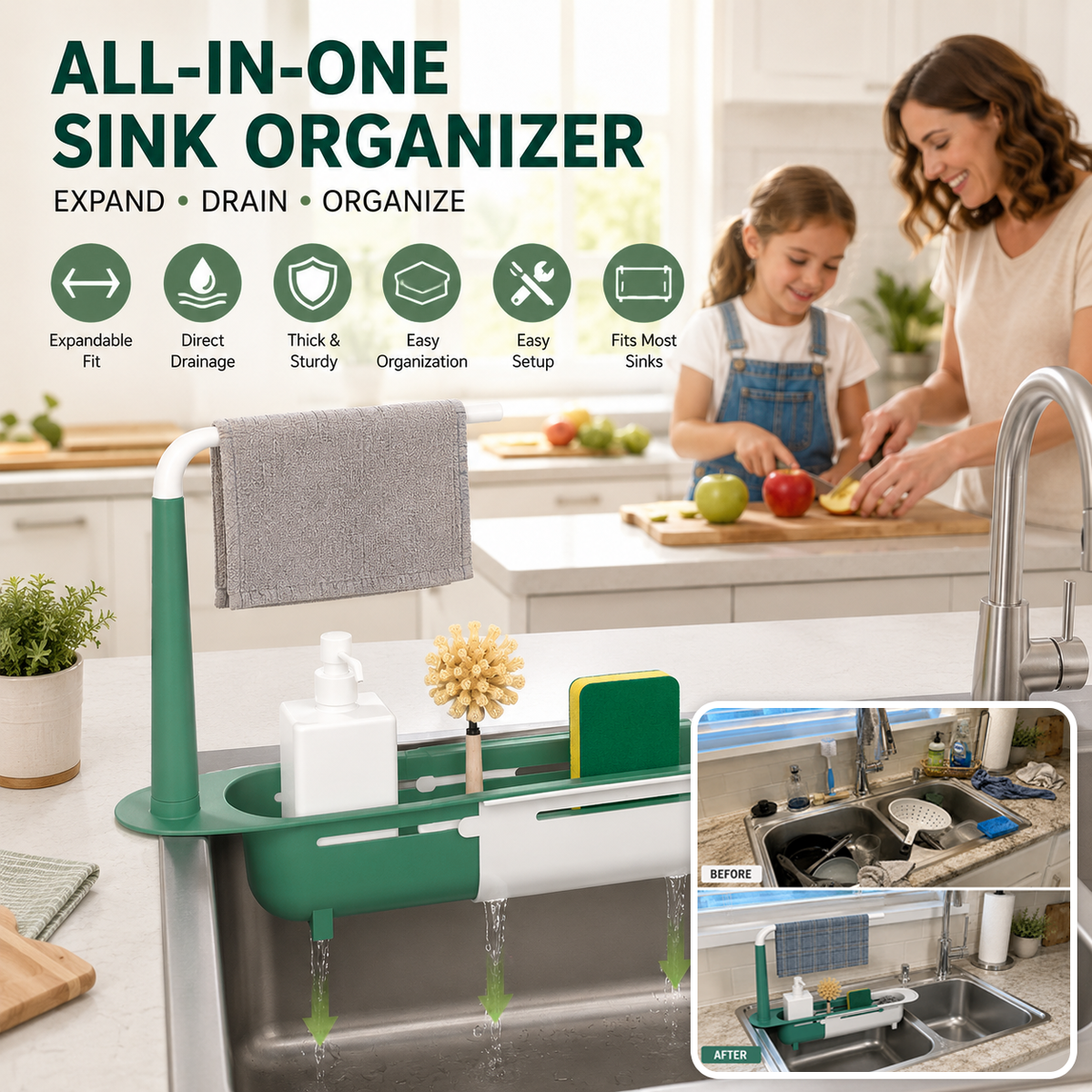 ⏳ FINAL 24 HOURS · 50% OFF✨ Updated Telescopic Sink Storage Rack