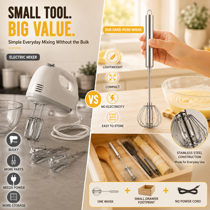 ⏳ FINAL 24 HOURS · 50% OFF🥄Stainless Steel Hand-Push Rotary Whisk – Mix Faster With Less Wrist Effort