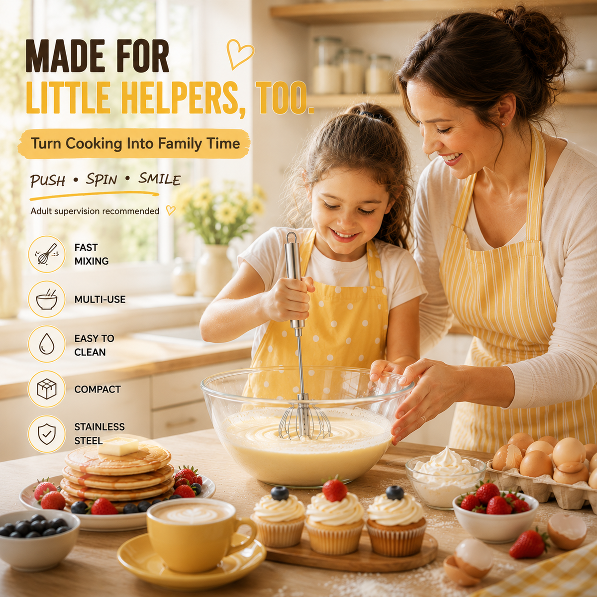 ⏳ FINAL 24 HOURS · 50% OFF🥄Stainless Steel Hand-Push Rotary Whisk – Mix Faster With Less Wrist Effort