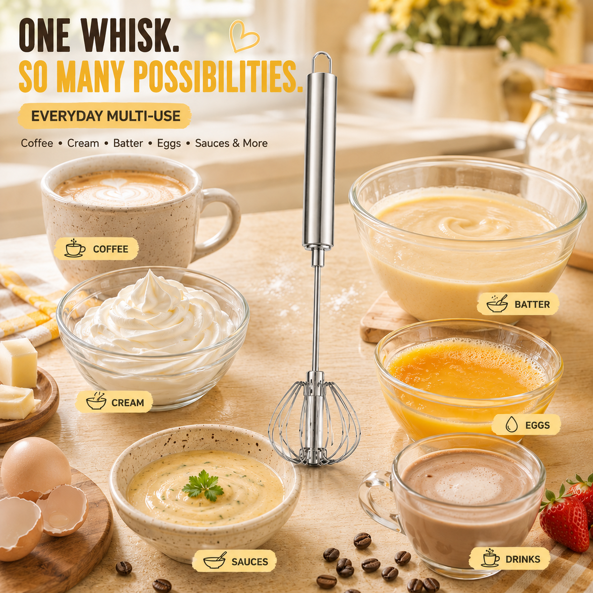 ⏳ FINAL 24 HOURS · 50% OFF🥄Stainless Steel Hand-Push Rotary Whisk – Mix Faster With Less Wrist Effort