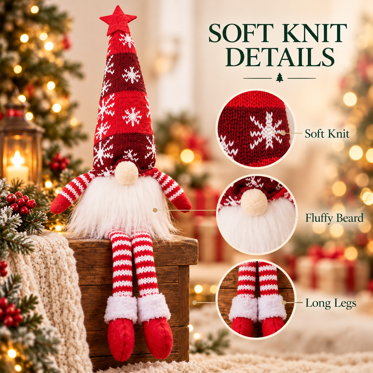 🎄 Christmas Gnome Shelf Sitter with Cozy Holiday Charm