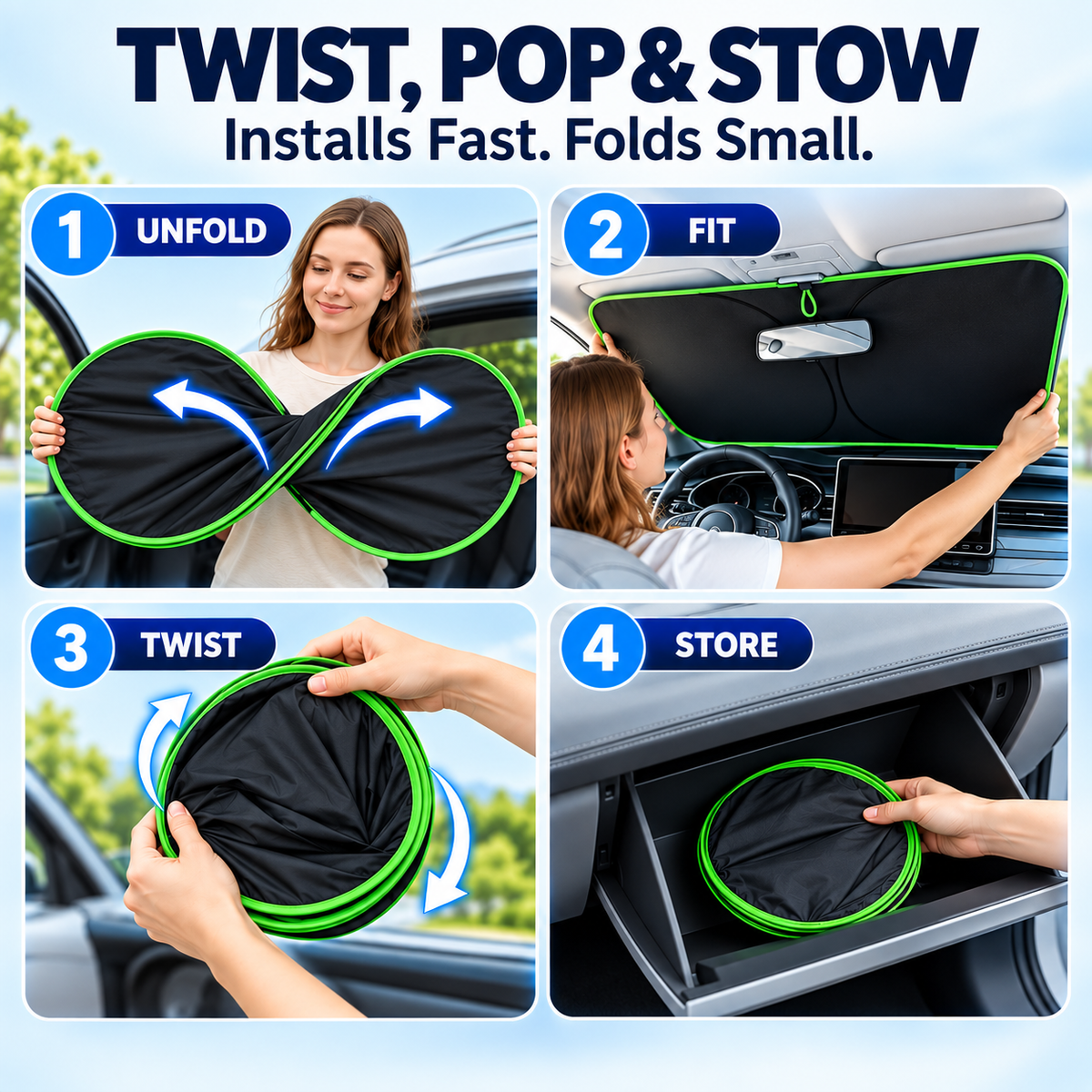 🔥LAST DAY 50% OFF ✨ Portable Heat-Insulating Vehicle Sunshade, Upgraded Thickened Front Window Sun Shade