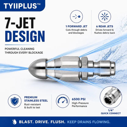 🔥Lasy day 50% OFF-🔥6500 PSI Stainless Steel Sewer Jetter Nozzle – 1/4" Quick Connect Drain Cleaning Attachment for Pressure Washers