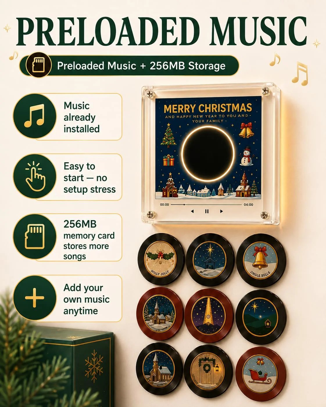 🎶Christmas Vinyl Player Fridge Record NFC Magnetic Music Box Set