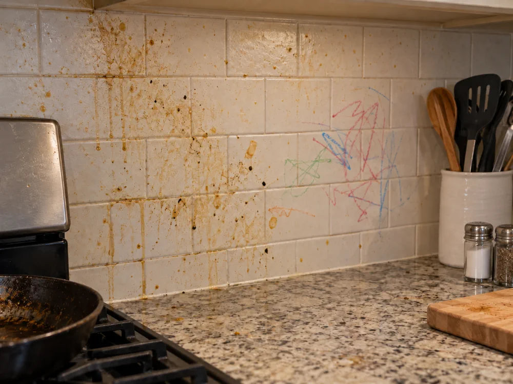 Before cleaning greasy backsplash and food splatter