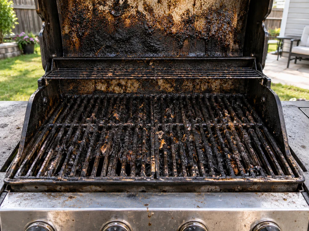 Before cleaning BBQ grill grates with heavy grease