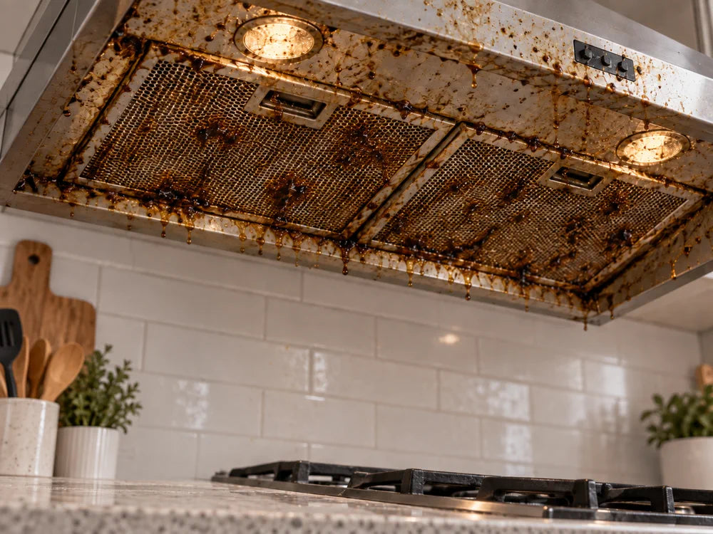 Before cleaning greasy range hood filters