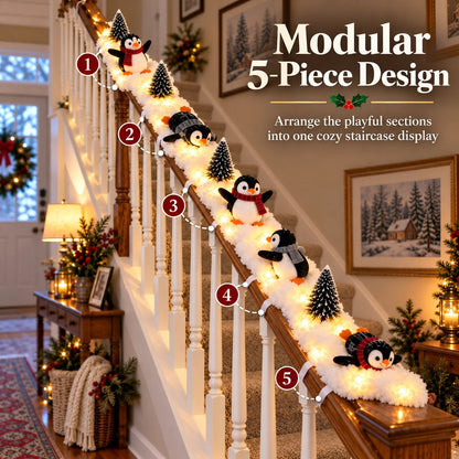 🎄 Lighted Penguin Snowy Stair Railing Christmas Decor
