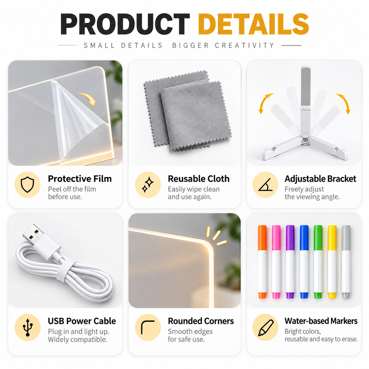 Dropavira® Creative Rewritable Acrylic LED Message Board 🎨 (set come with 7 Pens) upsell