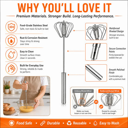 ⏳ FINAL 24 HOURS · 50% OFF🥄Stainless Steel Hand-Push Rotary Whisk – Mix Faster With Less Wrist Effort