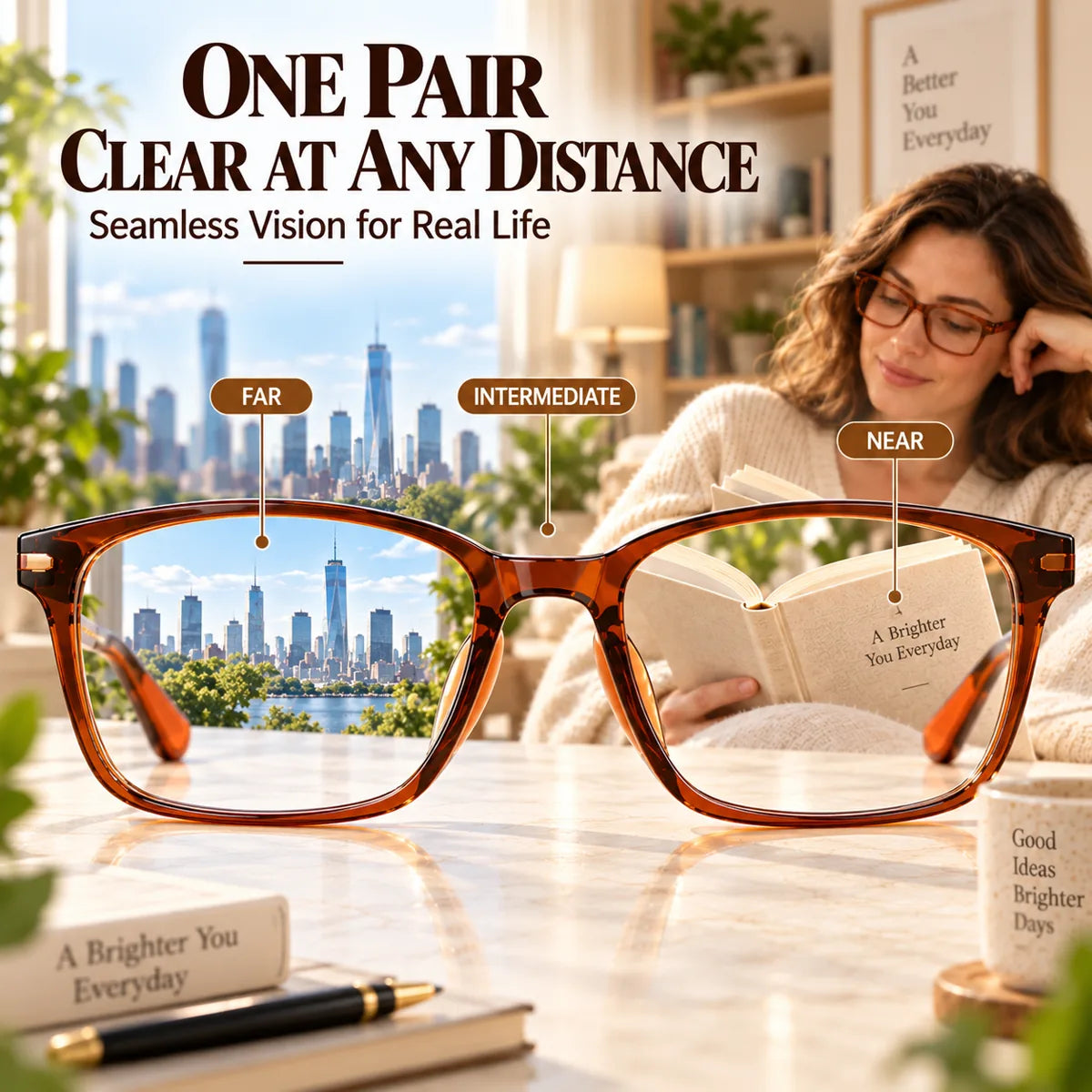 One-pair visual showing near, screen, and distance viewing zones