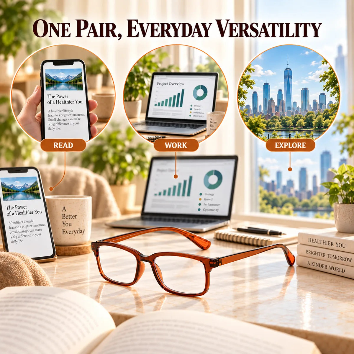 Everyday versatility visual for reading, work, and going out
