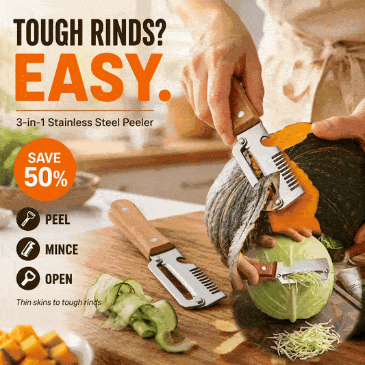 ⏳ FINAL 24 HOURS · 75% OFF ✨3-in-1 Stainless Steel Vegetable Peeler with Wooden Handle & Bottle Opener UPSELL