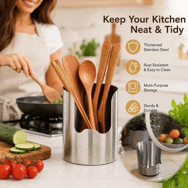 ✨LAST DAY 70% OFF ✨Thickened Stainless Steel Utensil Organizer, Rust Resistant Easy to Clean