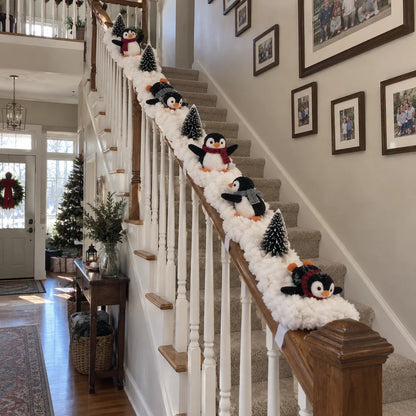 🎄 Lighted Penguin Snowy Stair Railing Christmas Decor