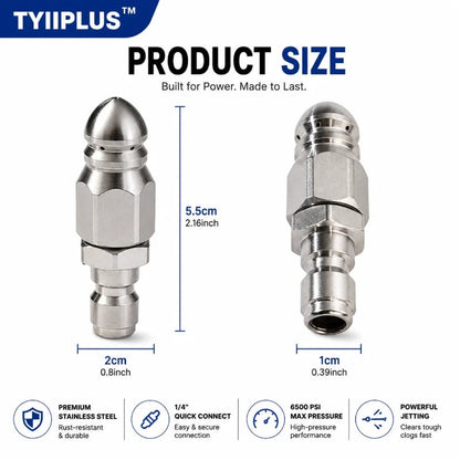 🔥Lasy day 50% OFF-🔥6500 PSI Stainless Steel Sewer Jetter Nozzle – 1/4" Quick Connect Drain Cleaning Attachment for Pressure Washers
