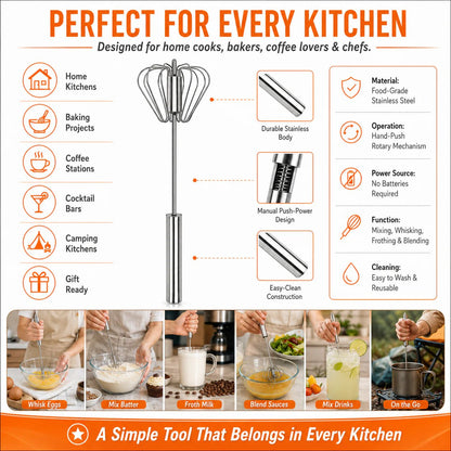 ⏳ FINAL 24 HOURS · 50% OFF🥄Stainless Steel Hand-Push Rotary Whisk – Mix Faster With Less Wrist Effort