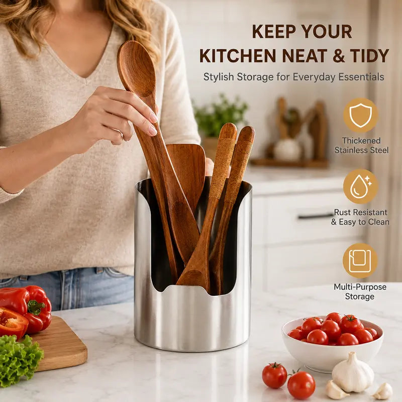 🔥Thickened Stainless Steel Utensil Organizer, Rust Resistant Easy to Clean