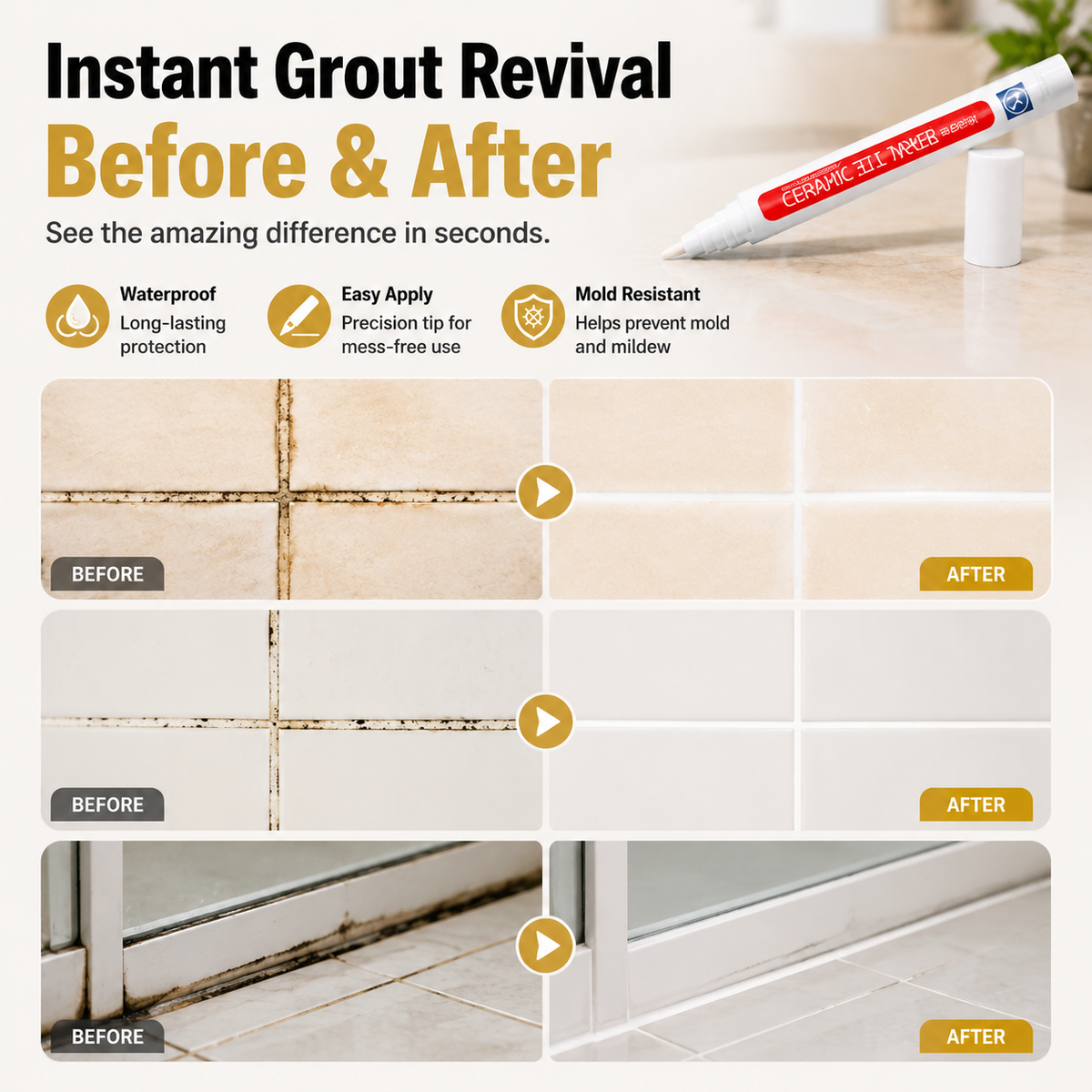 ✨Anti-mould and waterproof joint pen for ceramic tiles