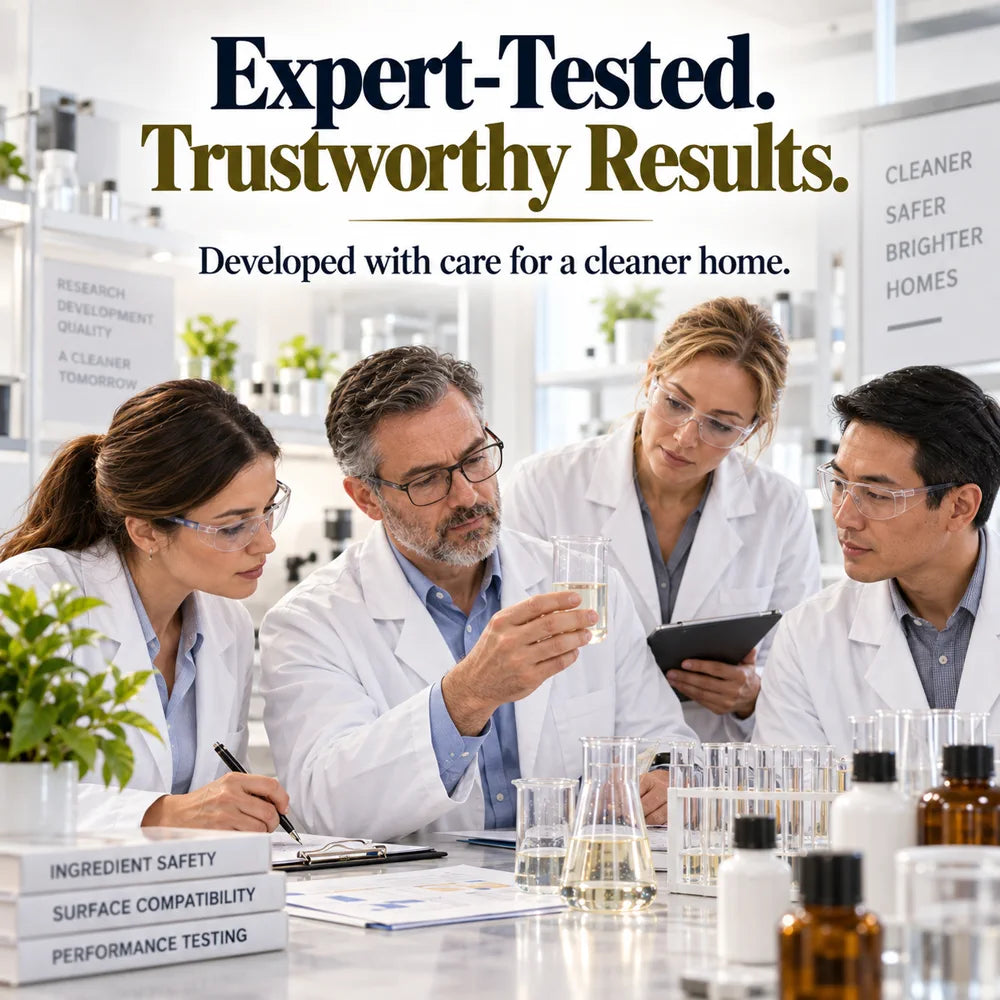 Expert-tested trustworthy results kitchen cleaner laboratory scene