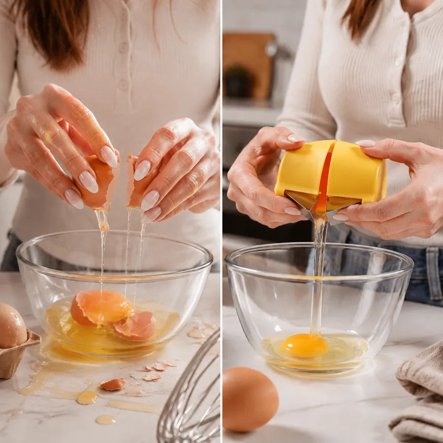 Manual egg cracking versus clean egg cracker use